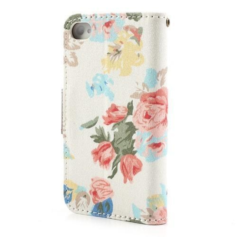 Virágos textil/PU bőr tok iPhone 4 és 4s készülékhez - fehér