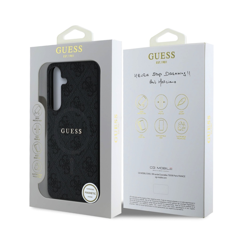 Guess PU bőr 4G színes gyűrűs MagSafe hátlap Samsung Galaxy S25+ fekete