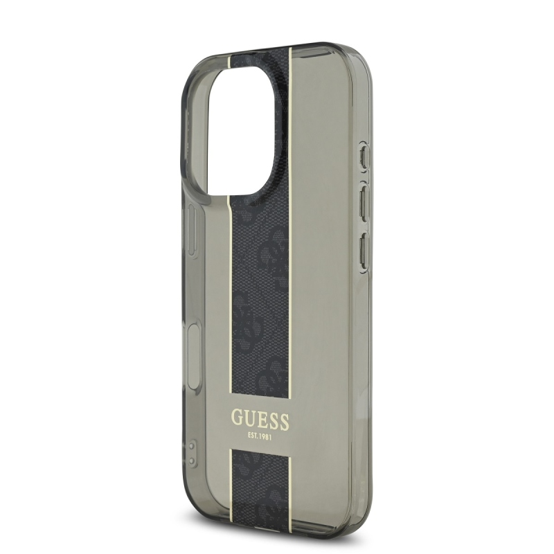 Guess IML Middle 4G csíkos hátlap az iPhone 16 Pro készülékhez Fekete