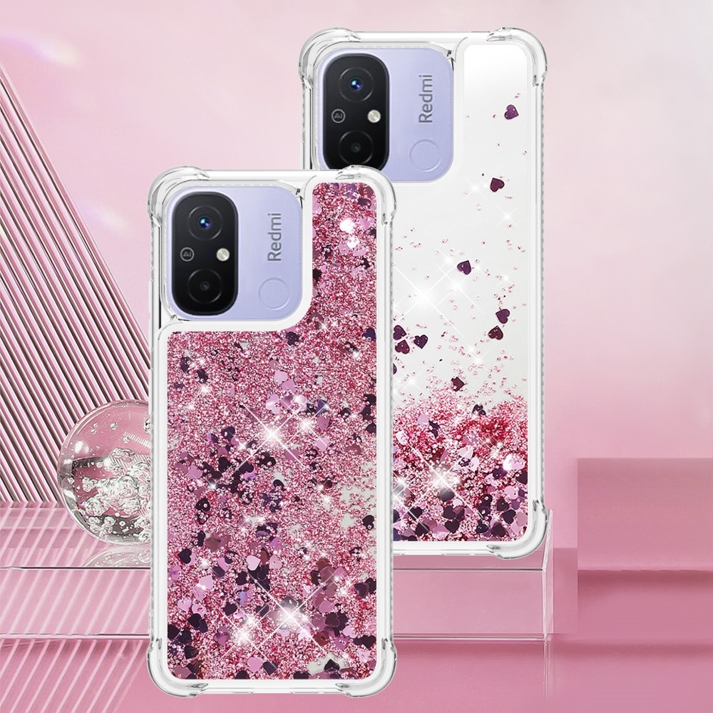 Glitter homokóra zselés tok Xiaomi Redmi 12C - rózsa arany/szív