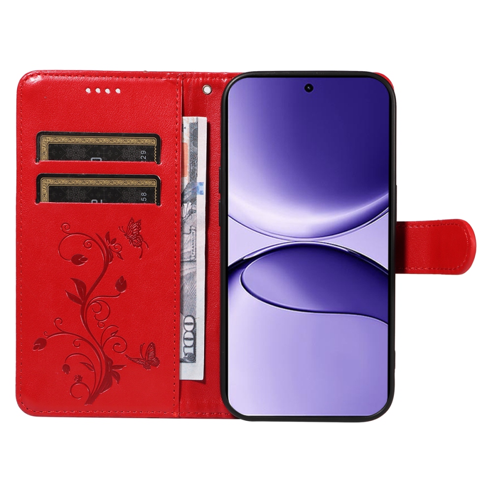 Virágok könyv tok a Xiaomi Poco F7 5G-hez - piros