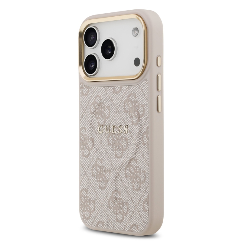 Guess PU bőr 4G aranykeret MagSafe hátlap iPhone 17 Pro rózsaszínű borítóhoz