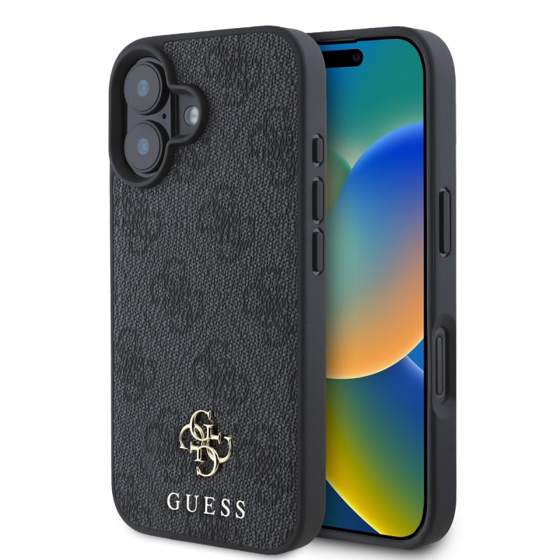 Guess PU 4G kis fém logós MagSafe hátlap iPhone 16 szürke számára