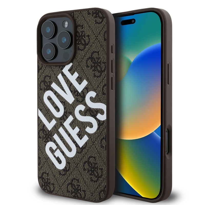 Guess PU bőr 4G Big Love Logo MagSafe hátlap iPhone 16 Pro barna iPhone 16 Pro-hoz barna