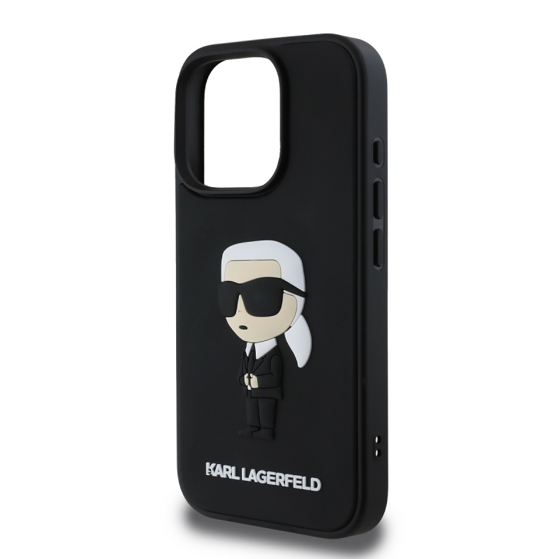 Karl Lagerfeld 3D gumi Ikonik hátlap iPhone 16 Pro Max készülékhez Fekete