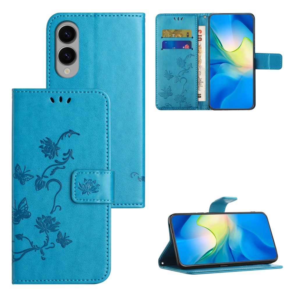Virágos könyv tok Samsung Galaxy S25 Edge készülékhez - kék