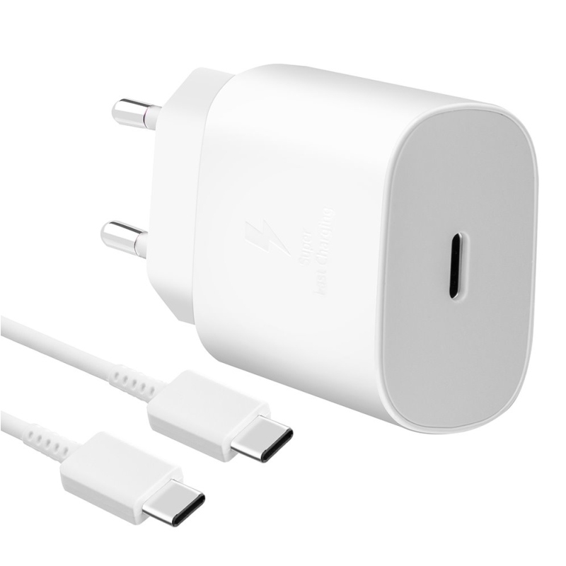 EP-TA800EWE + EP-DG980BWE Samsung 25W-os utazási töltő + USB-C/USB-C adatkábel fehér (OOB Bulk)