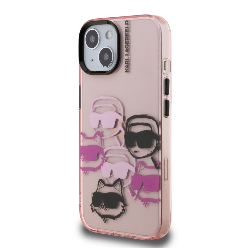 Karl Lagerfeld IML Multi K&CH Heads hátlapi borító iPhone 15 rózsaszínhez