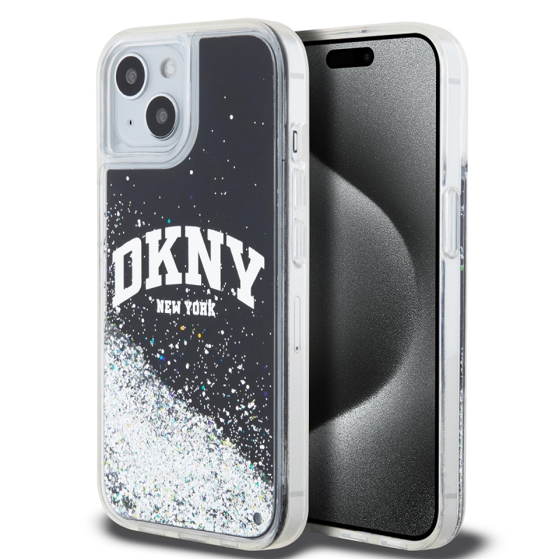 DKNY Liquid Glitter Arch Logo hátlapi borító iPhone 14-hez Fekete