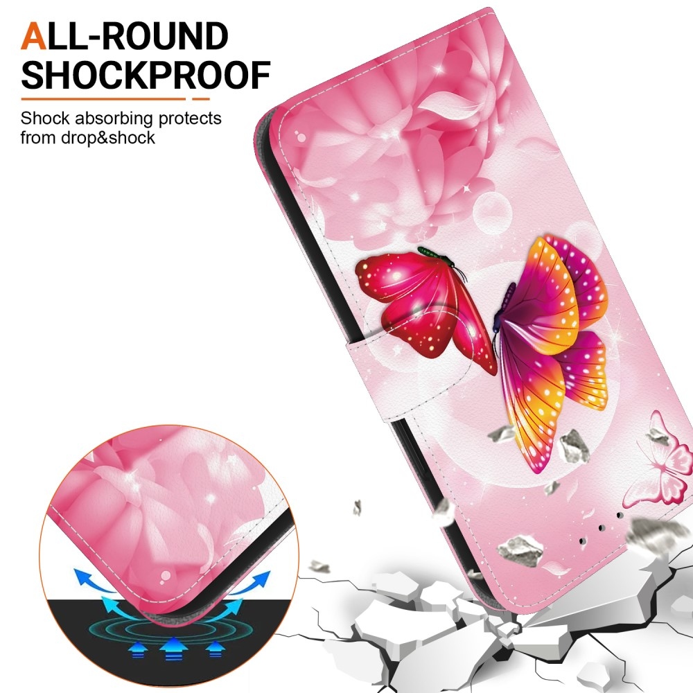 Sokoldalú könyvtáska Samsung Galaxy A36 5G/A56 5G - rózsaszín pillangókhoz