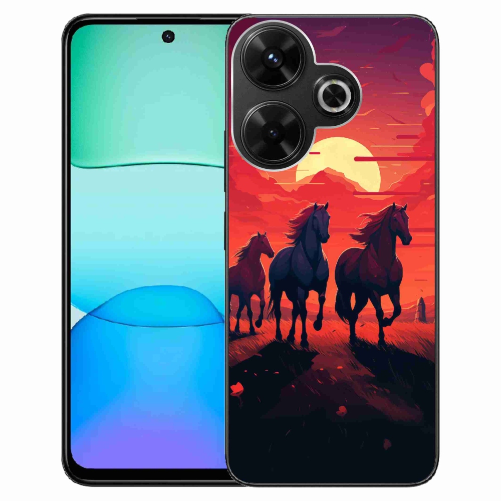 Gél borító mmCase a Xiaomi Redmi 13 4G/Poco M6 4G - lovak és naplemente számára