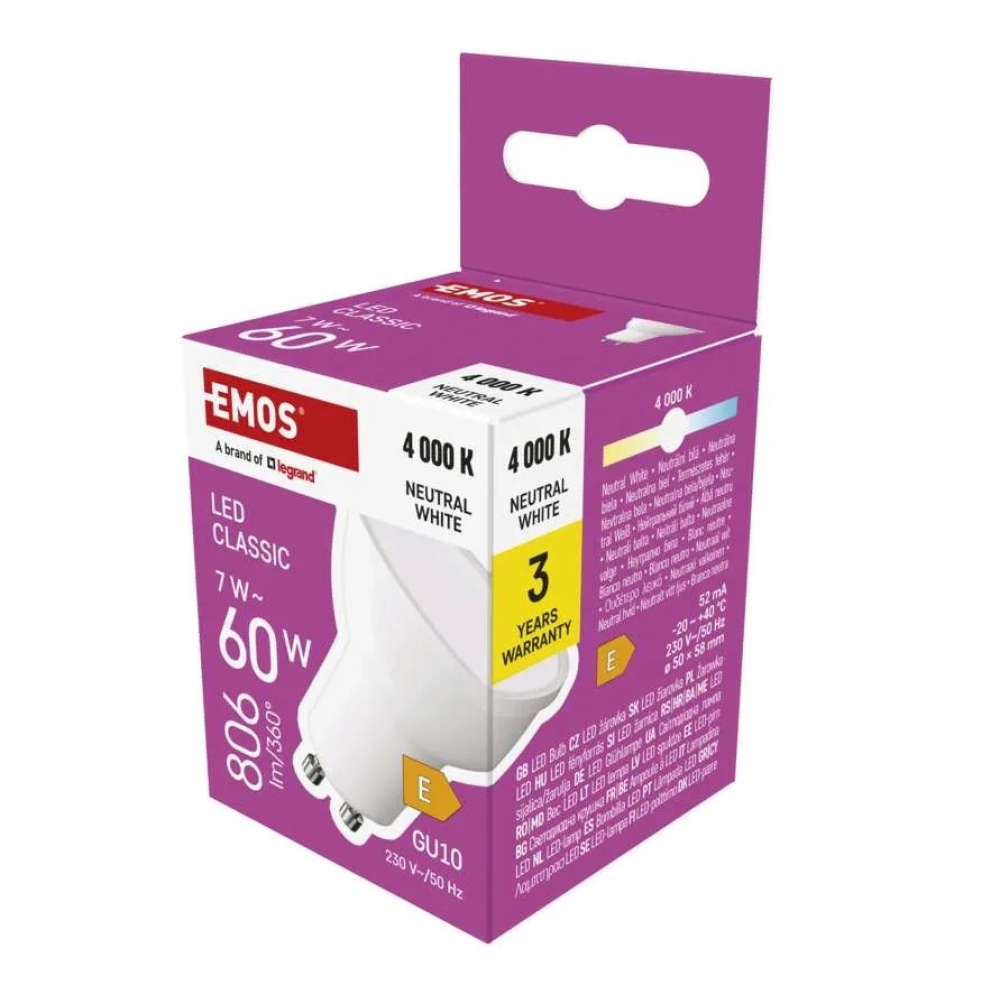 LED izzó Classic MR16 / GU10 / 7 W (60 W) / 806 lm / semleges fehér