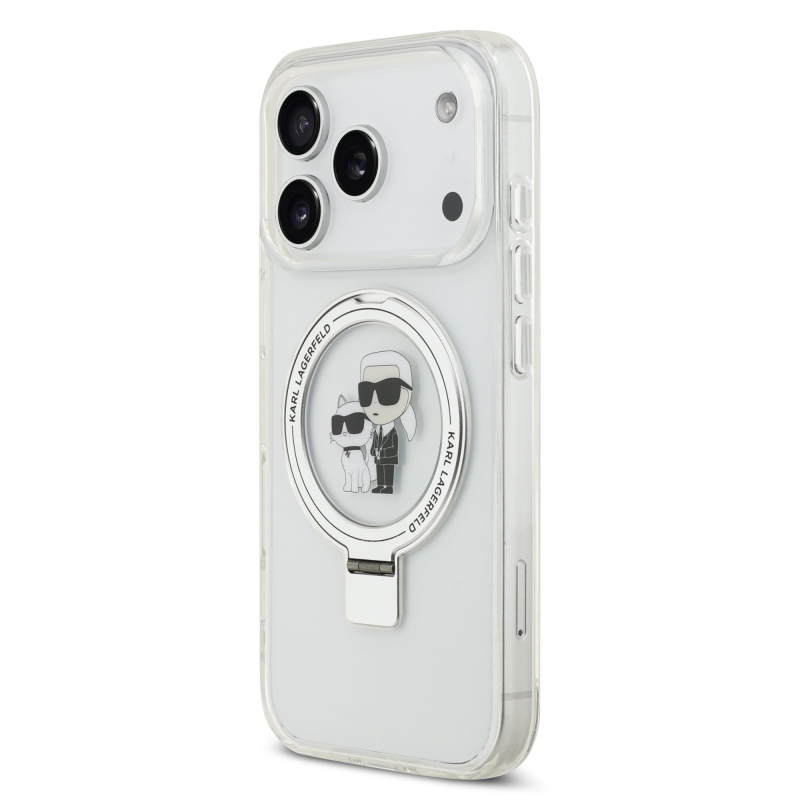 Karl Lagerfeld Ringstand Karl és Choupette MagSafe hátlapi borító iPhone 17 Pro fehér színhez