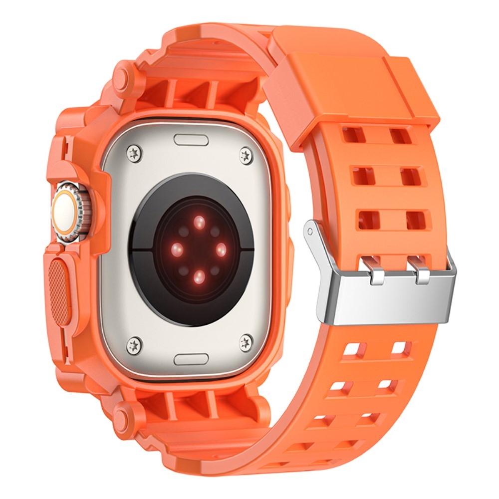 Integrált szilikon védő tok szíjjal az Apple Watch Ultra 49 mm-es órához - narancssárga színű
