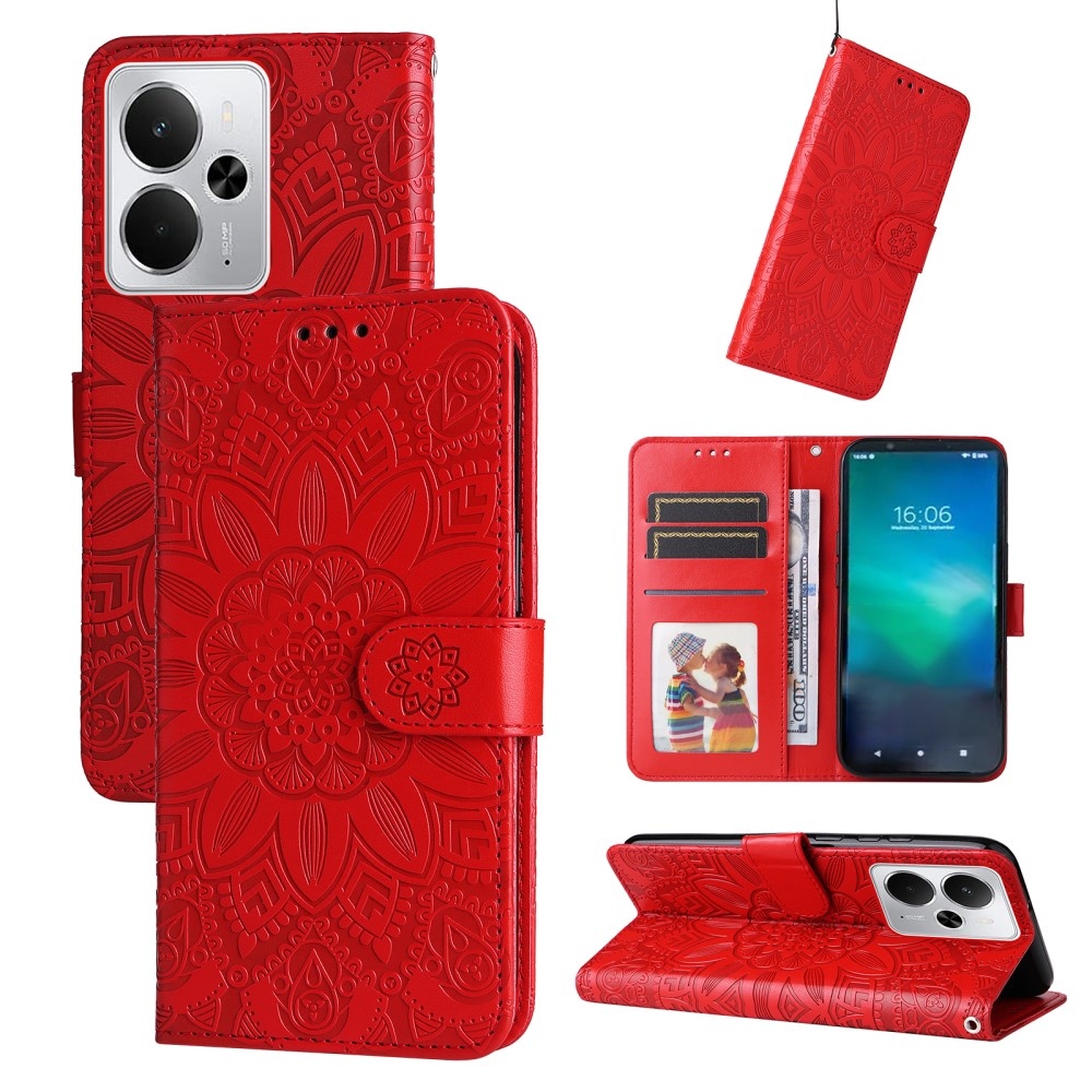 Napraforgó könyvtáska a Realme 14 5G készülékhez - piros