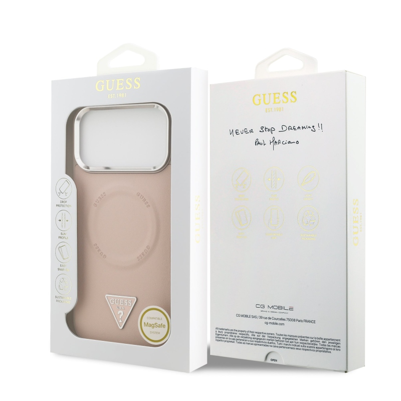 Guess PU bőr háromszög logó MagSafe hátlap iPhone 17 Pro rózsaszínhez