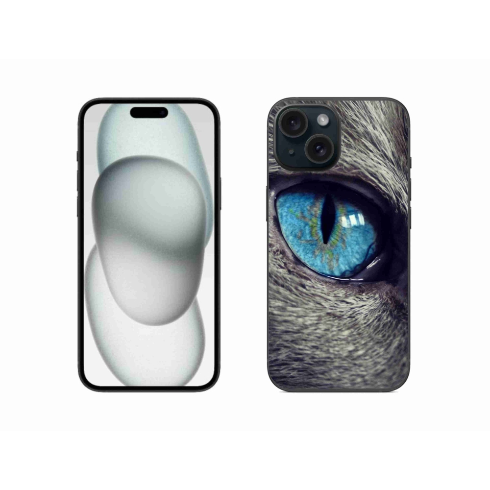 Zselés borítás mmCase iPhone 15 készülékhez - kék macskaszem