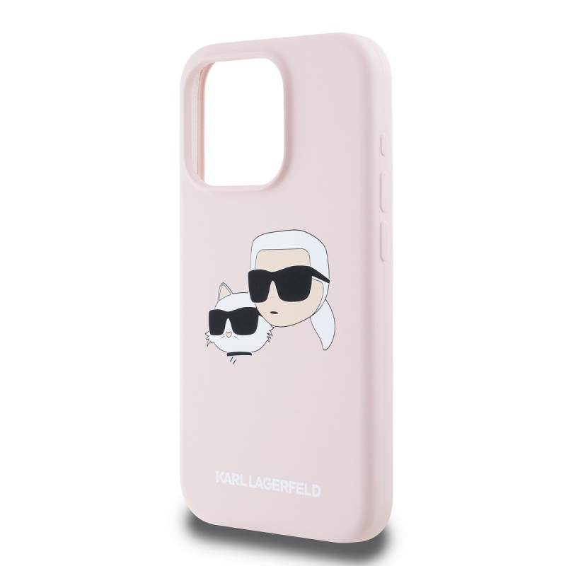 Karl Lagerfeld folyékony szilikon duplafejű Magsafe hátlap iPhone 15 Pro Max rózsaszínű készülékhez