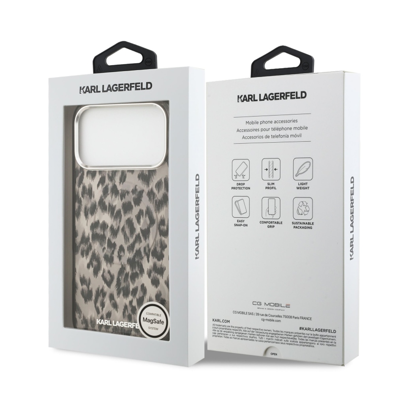 Karl Lagerfeld IML Leopard MagSafe hátlap iPhone 17 Pro Maxhoz, barna