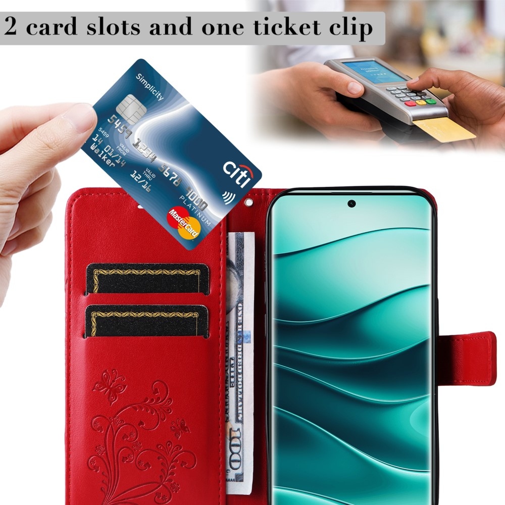 Nagy pillangó könyv tok Xiaomi Redmi Note 14 Pro 5G/Poco X7 5G/Note 14 Pro+ 5G - piros