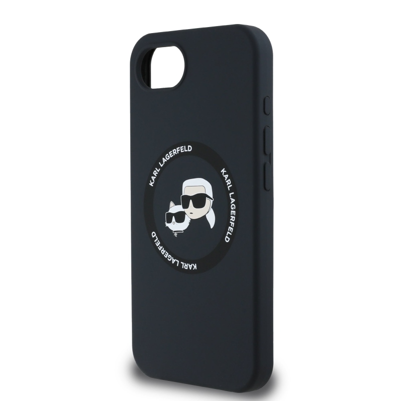 Karl Lagerfeld Liquid Silicone K&CH Heads MagSafe hátlapi borító iPhone 16e készülékhez Fekete