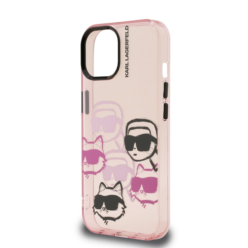Karl Lagerfeld IML Multi K&CH Heads hátlapi borító iPhone 15 rózsaszínhez
