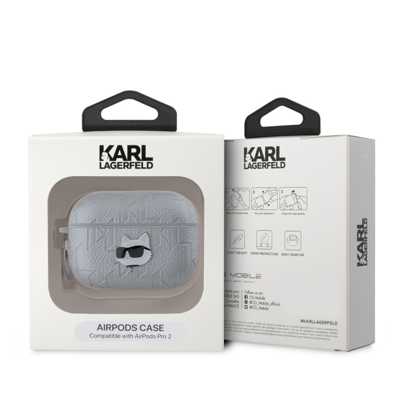 Karl Lagerfeld PU dombornyomott Choupette fej tok az AirPods Pro 2 ezüsthöz