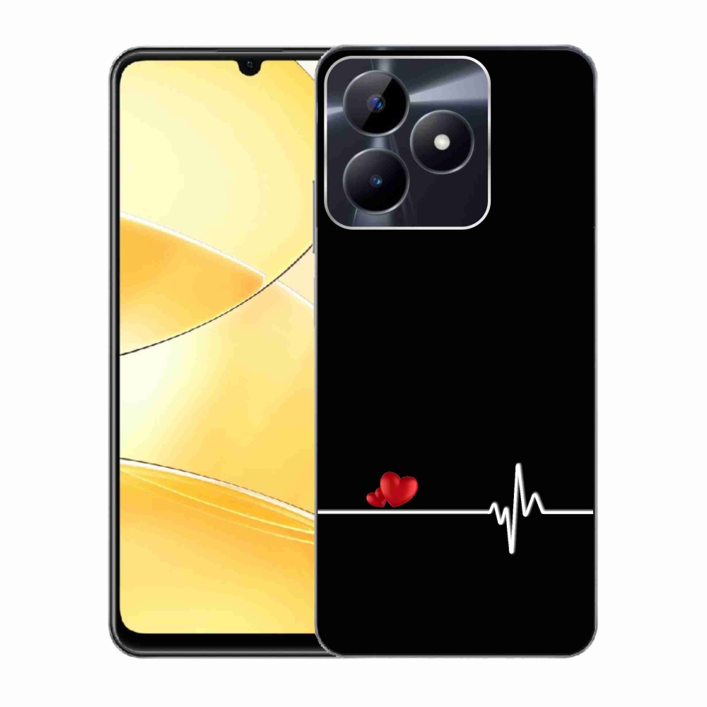 Gél borító mmCase a Realme C51/C53 készülékhez - szív és szívverés fekete háttérrel
