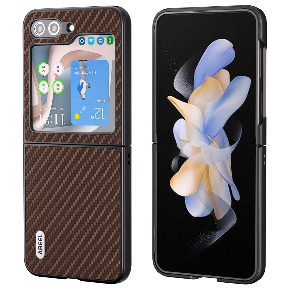 ABEEL műanyag tok műbőrrel a Samsung Galaxy Z Flip6 5G készülékhez - sötétbarna színben