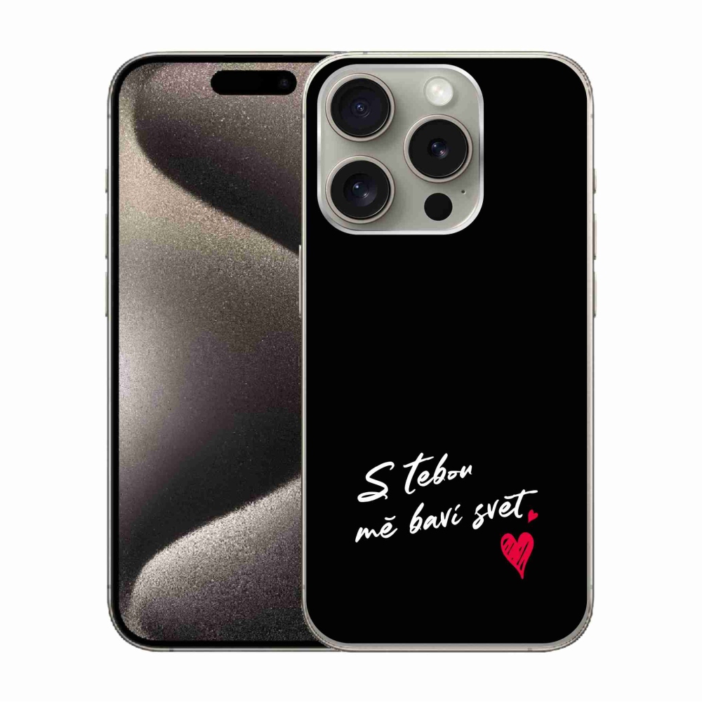 Gél borítás mmCase iPhone 15 Pro készülékhez - szerelmes szöveg 1 fekete háttér