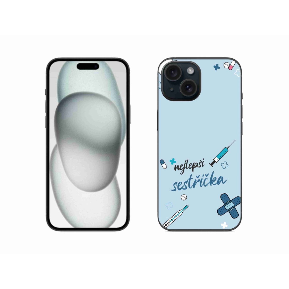 Gél borító mmCase iPhone 15 készülékhez - legjobb kishúg kék háttérrel