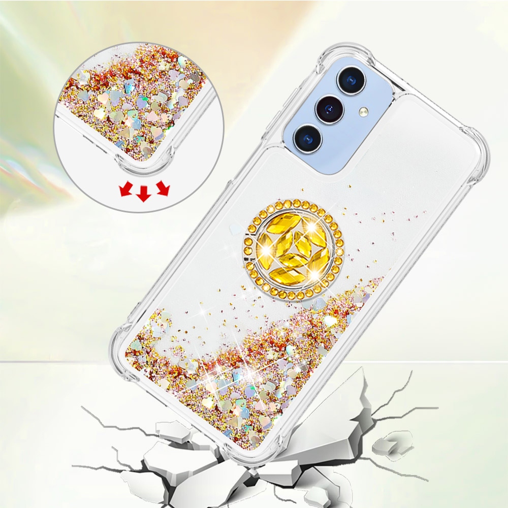 Glitt homokóra zselés tok ujjgyűrűvel Samsung Galaxy A17 5G-hez - arany/szívecske