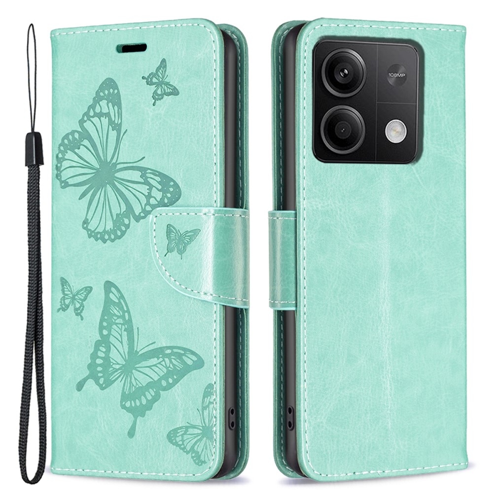 Pillangó könyv tok a Xiaomi Redmi Note 13 5G-hez - teal színű