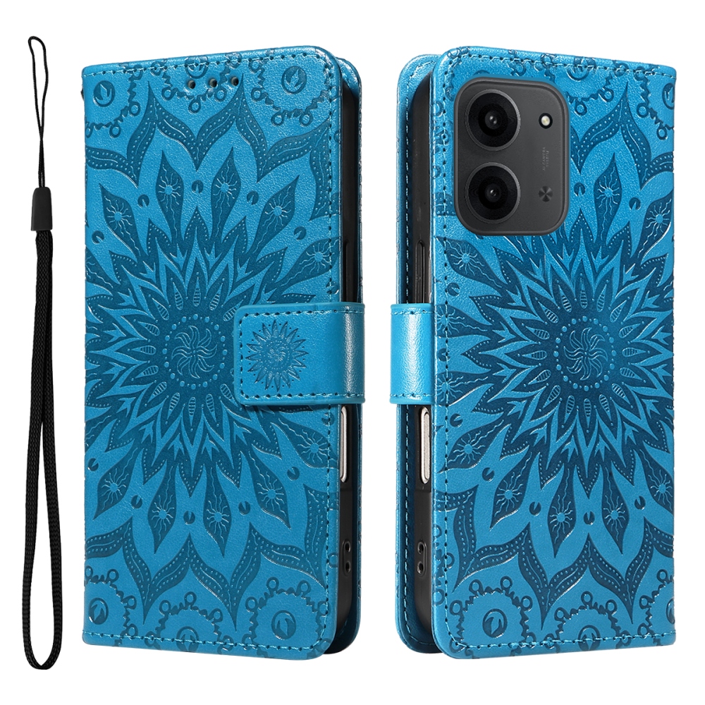 Napraforgó könyv tok Xiaomi Redmi 15C 4G/5G (173mm) - kék