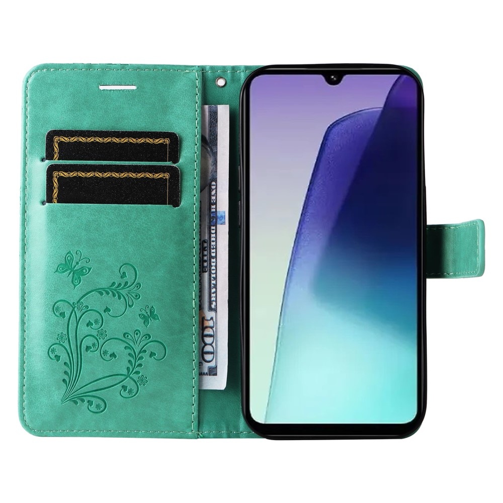 Nagy pillangó könyv tok a Xiaomi Redmi 14C/Poco C75-hez - teal színű