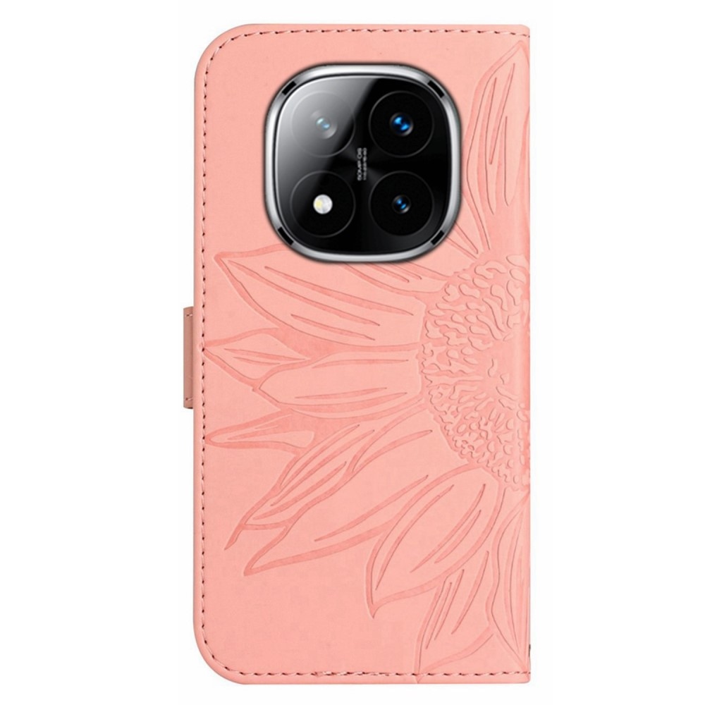 Napraforgó könyv tok a Xiaomi Redmi Note 14 Pro-hoz - rózsaszínű