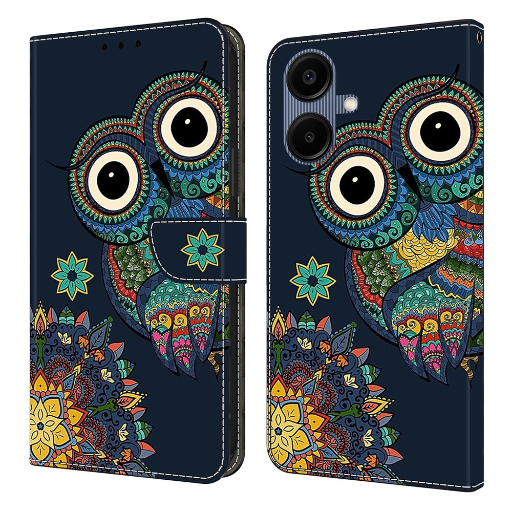 Sima könyves tok Samsung Galaxy A07 4G - bagoly és mandala