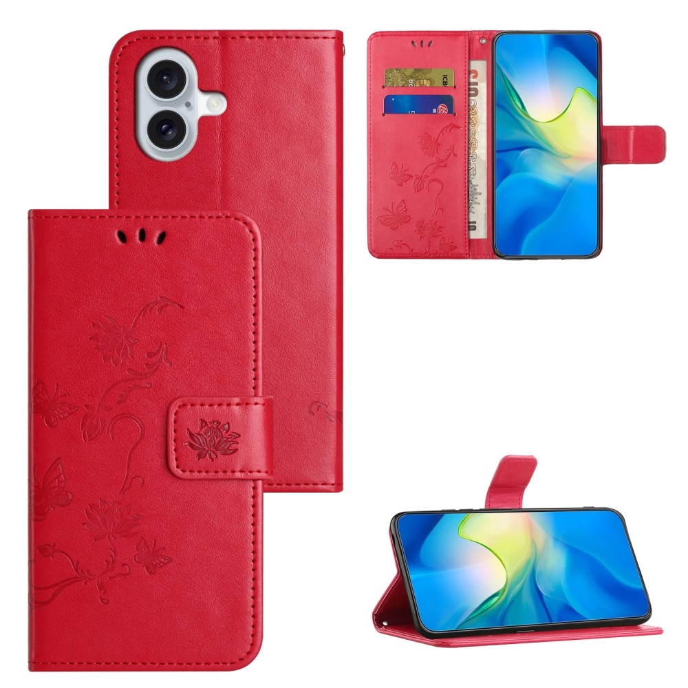 Virágos könyvtáska iPhone 16-hoz - piros