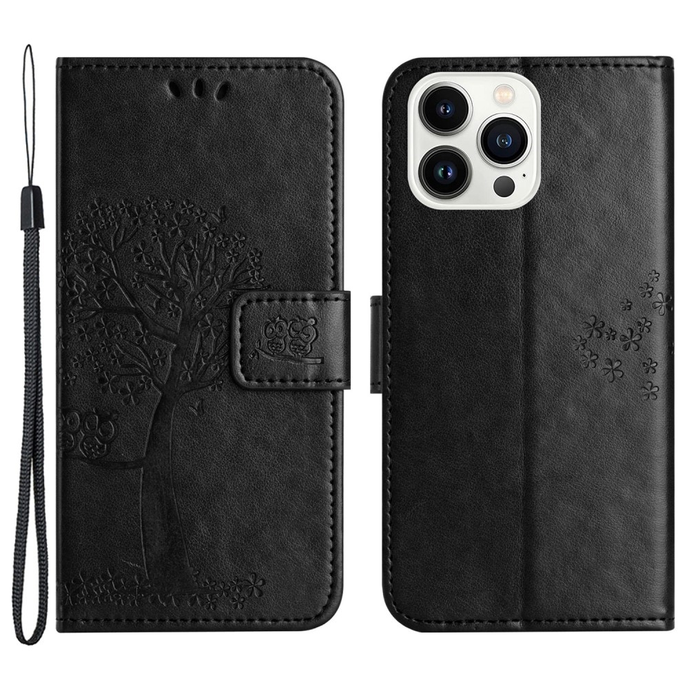 Fa könyvtáska iPhone 15 Pro Max készülékhez - fekete