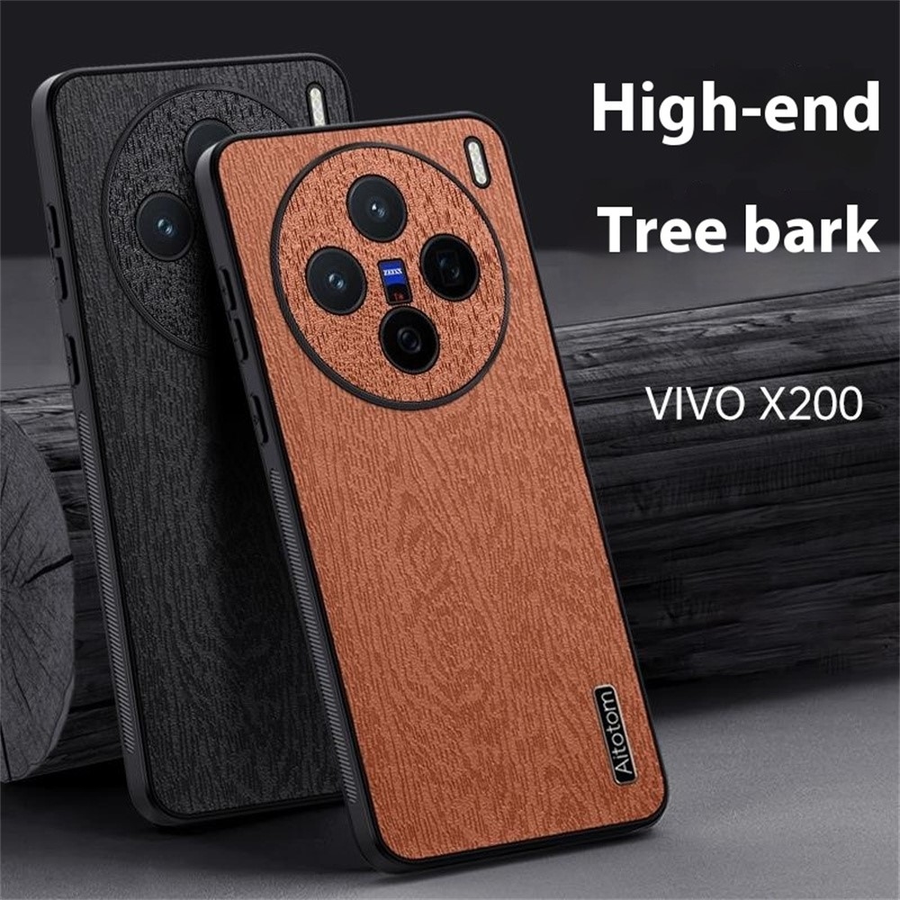 Műbőrrel borított fa zselés tok Vivo X200 5G - barna