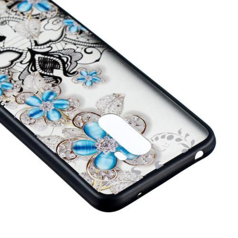 Csipke zselés tok műanyag hátlappal a Xiaomi Pocophone F1-hez - kék virág