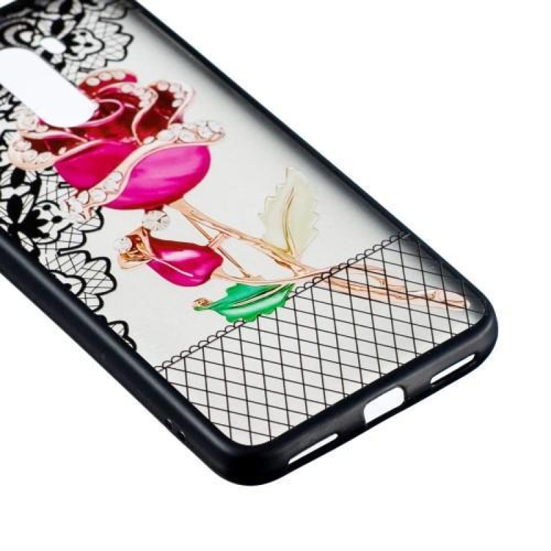 Csipke zselés tok műanyag hátlappal a Xiaomi Pocophone F1-hez - rózsaszínű