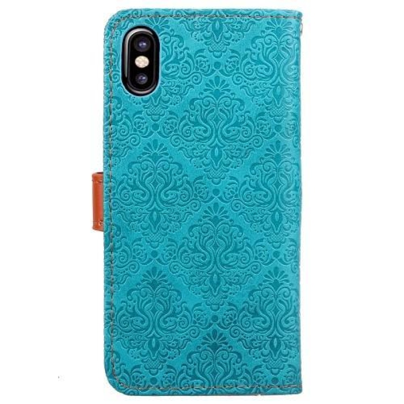 Csipkés PU bőr tok kapoccsal iPhone X készülékhez - kék