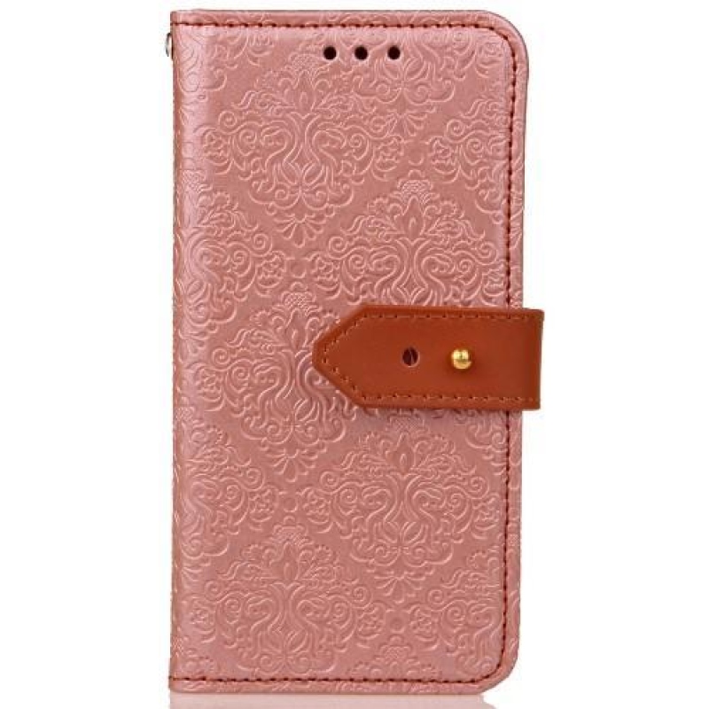 Csipkés PU bőr tok csatos zárral iPhone X készülékhez - rózsaszín