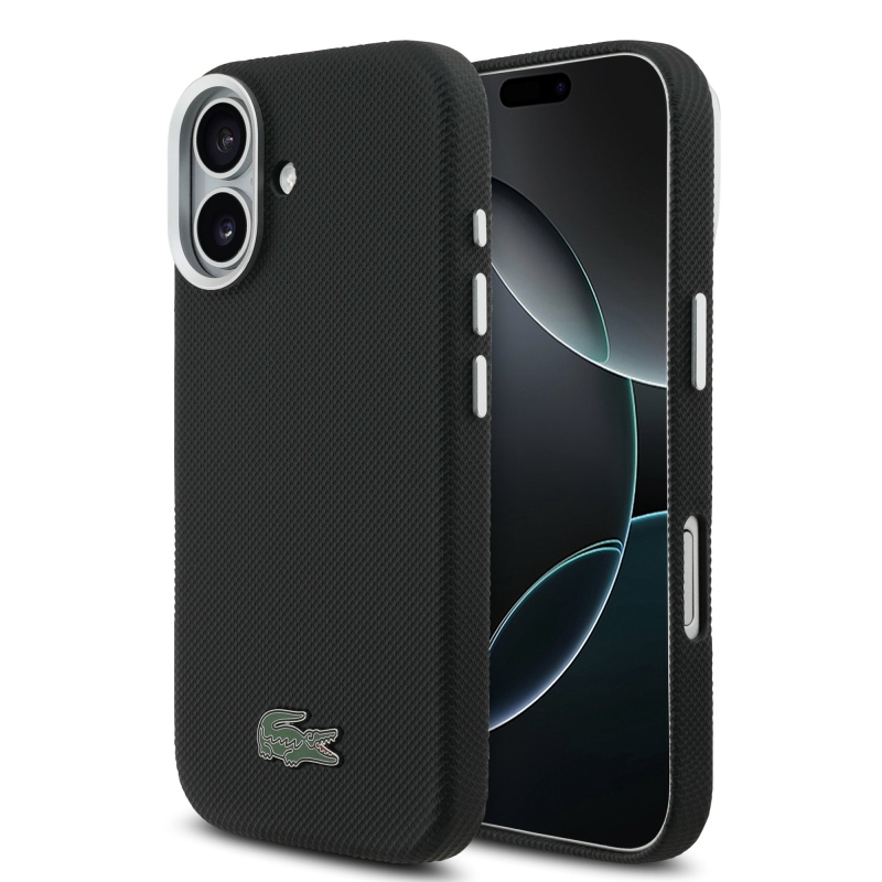 Lacoste Iconic Petit Pique fém logós MagSafe hátlap iPhone 17-hez, fekete