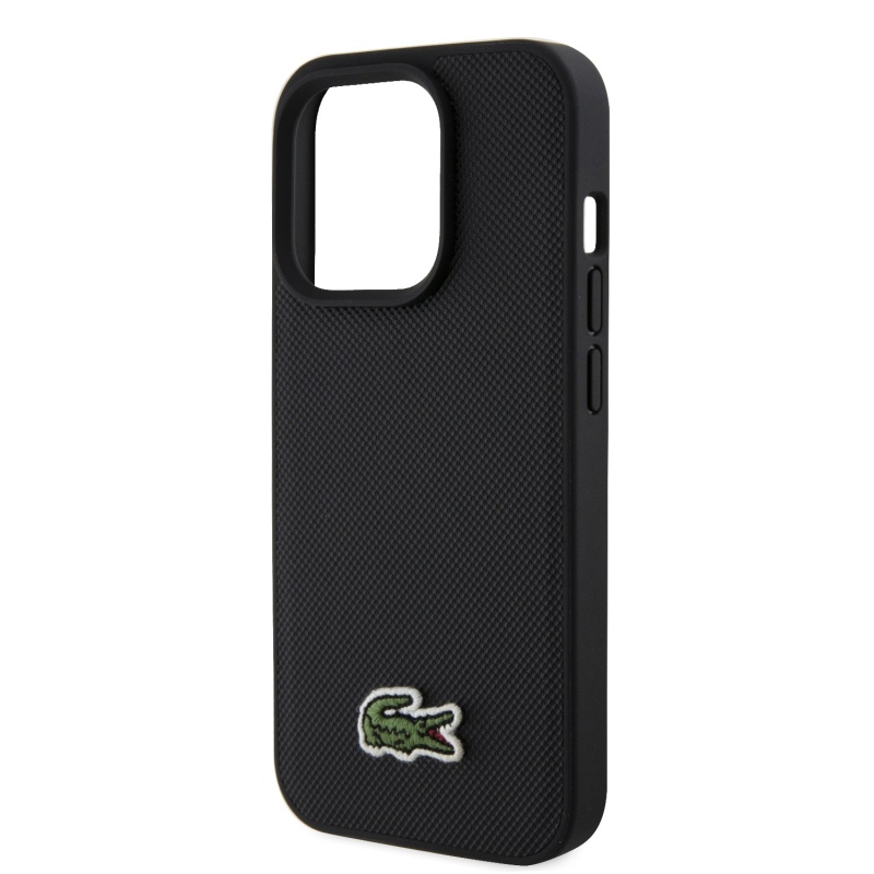 Lacoste Iconic Petit Pique Woven Logo MagSafe hátlap iPhone 15 Pro fekete + USB-C/USB-C adatkábelhez