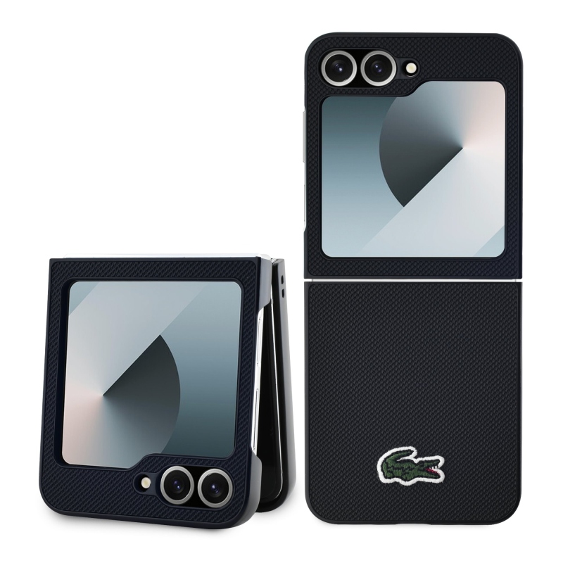 Lacoste Iconic Petit Pique szőtt logós MagSafe hátlap Samsung Galaxy Z Flip 6/7 FE készülékhez, fekete