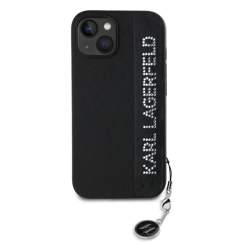 Karl Lagerfeld PU Saffiano strasszos varázslatos hátsó borító iPhone 15-hez Fekete