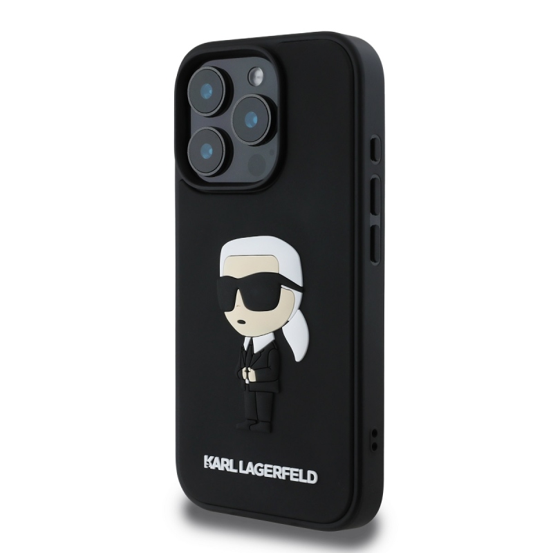 Karl Lagerfeld 3D gumiból készült Ikonik hátlap iPhone 16 Pro készülékhez Fekete