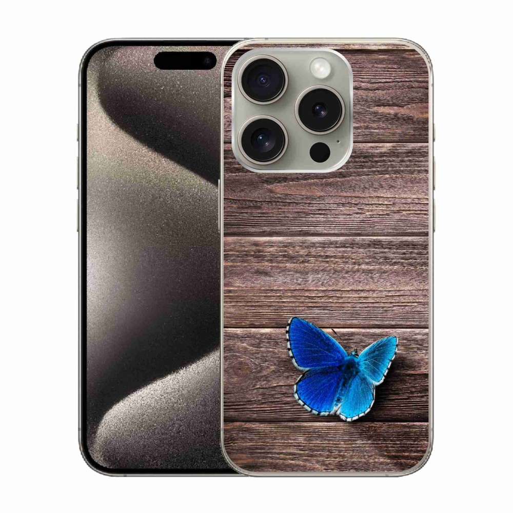 Zselés borítás mmCase iPhone 15 Pro készülékhez - kék pillangó 1